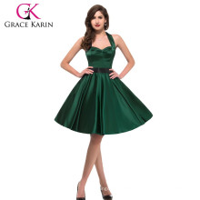 Grace Karin Stock Solid Color Backless Grüne Halter Party Picknick Retro Vintage Kleid CL006046-4